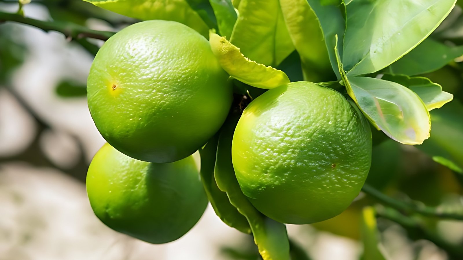 A close-up reveals ripe green fruits, promising tangy delights. Each fruit hangs, plump with citrusy potential, amidst the verdant foliage. The leaves, glossy and vibrant, provide the perfect backdrop for nature's miniature treasures.